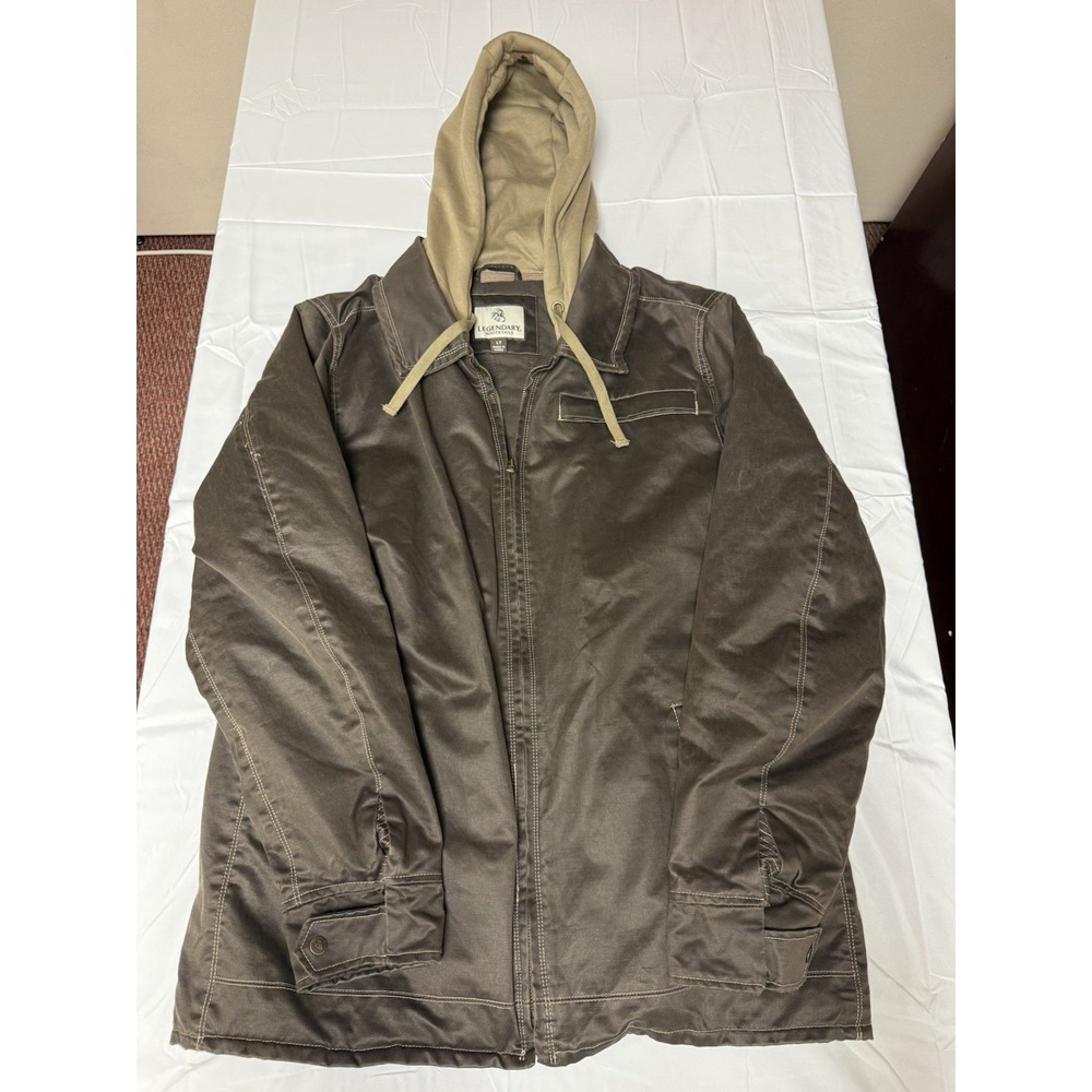 Legendary Whitetails Canvas Jacket Mens Large Tall LT Brown Hooded Quilted Lined